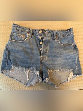 Levi's 501 Light Blue Distressed Button-Fly Denim Shorts
